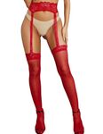 RSLOVE Suspenders for Women Thigh High Stockings Pantyhose Sheer Nylons High Waist Tights Red