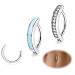 JeryWe 2Pcs 14G Clicker Belly Button Ring for Women Surgical Steel Belly Bar Clicker Ring CZ Opal Belly Rings Simple Reverse Navel Rings Belly Piercing Body Jewellry 10mmSilver