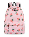 YANAIER Waterproof School Backpack for Girls Teens Cute Print Bookbag Laptop Backpack Women Travel Casual Daypack Strawberry