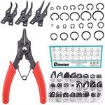 Cimeton 261Pcs 4 in 1 Snap Ring Pliers and Retaining Rings Assortment Set Includes Pliers and 12 Sizes Circlip Snap Retaining Clip Rings for Automotive and Engine Repair Work