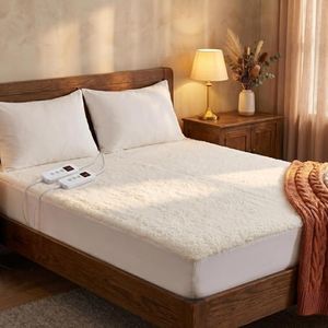 Dual Control Electric Blanket King, Faux Sherpa Fleece 350GSM Heated Under Blanket with 10 Heat Settings & 1-9H Auto-Off, Fully Fitted Electric Mattress Pad, Overheat Protection, Machine Washable