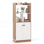 COSTWAY 4-Tier Bookcase with 2 Doors, Modern Display Cabinet Tall Bookshelf with Open Cubes, Freestanding Cupboard Storage Organizer for Living Room, Bedroom, Study & Kitchen