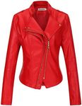 Tanming Women's Faux Leather Moto Biker Short Coat Jacket (Red16-XS)