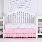 Feyart Ruffled Crib Skirt Two Layers Children's Bed Skirt Baby Bed Cover Dust Ruffle, Nursery Home Bedding Decoration Bedspread Bedsheet (71 * 132+38cm,Pink)