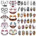 50 Sheets Halloween Temporary Tattoo Family Set Day of Dead Pumpkin Ghost for Women Black Fake Death Skull Floral Skeleton Tatoos for Men Boy Girl, Halloween Zombie Makeup Tattoo Party Favor Supplies