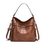 Aileese Women PU Leather Handbag Large Designer Tote Bag Multi-Pocket Designer Purses Cross-Body Work Shoulder Bag Brown