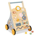 Wooden Baby Walker and Push Toy - Adjustable Height, Montessori Learning Activity Center for Boys and Girls, Toddler Push Walker and Development Toy for Kids