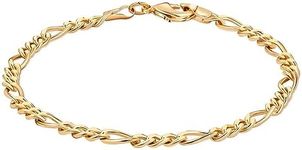 Barzel 18K Gold Plated Figaro Link Gold Chain Bracelet - Made In Brazil