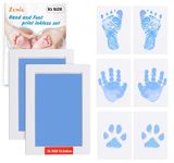 Zemiu Baby Handprint and Footprint XL Size Kit,2 Blue Baby Handprint Ink Pads with Clean-Touch & 6 Imprint Cards,Inkless Print Kit Safe Non-Toxic for Baby Feet and Hands, Family Keepsake, Pet Paw