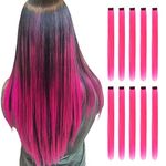 RINBOOOL Pink Hair Extensions Clip in, 22 Inch 10 Pcs Long Straight Colored, for Kids Girls Women Highlight Party, Synthetic