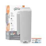 Diaper Genie Platinum Diaper Pail, Stone Grey - Made in Durable Stainless Steel and Includes 1 Easy Roll Refill with 18 Bags