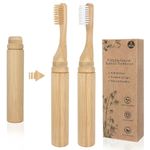 SWKJ Portable Bamboo Toothbrushes,2 Pcs of Organic Natural Folding Bamboo Toothbrush with Soft Bristle,Eco-Friendly Toothbrush for Home,School,Business Trip,Travel,Camping