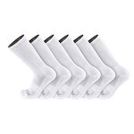 TCK Brands 6-Pair White Work & Athletic Casual Crew Socks with Moisture Wicking Dry IQ Technology For Mens Shoe Size 6-9, Womens Shoe Size 5-11