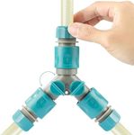 Navaris Twin Hose Connector (Includes 3 Quick Connectors) - 2 Way Garden Hosepipe Splitter Adapter for Outside Water Faucet Tap Fitting - Plastic 'Y' Attachment