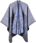 Miaikvs Women Poncho Cape Reversible Oversized Warm Open Front Shawl Scarf Wrap Cardigan Blanket Wraps（Grey-Blue）