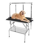CALISTOUK 36" Foldable Dog Grooming Table, Large Black 36"x24"x30" Height Adjustable Trimming Large Table Drying Table with Arm Noose & Mesh Tray Storage Rack , Portable Sturdy Pet Groom Table Stand for Dog Cat, Maximum Capacity Up to 265 LBS