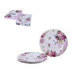 London Boutique Cake Plate Set 4 Porcelain Fine China Wide Rimmed Shabby Chic (Bird Rose Butterfly)