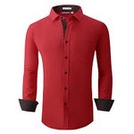 ALEX VANDO Mens Button Down Shirt Regular Fit Long Sleeve Casual Dress Shirts for Men,Red,L