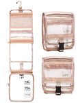 Hanging Toiletry Bag TSA Approved Clear Toiletry Bag for Women and Men 2 in 1 Removable TSA Liquids Travel Bag Waterproof Carry On Airline 3-1-1 Compliant Bag Quart Sized Luggage Pouch, 1-Rose Gold, A