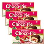 ORION Strawberry Choco Pie - 4 x 6 Piece Pack (24 pies)| Centre-filled Chocolate biscuit