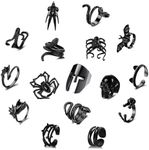 ZZHDCC 24Pcs Vintage Cool Gothic Rings Set for Women Men Multi-Style Y2K Alt Rings Adjustable Chunky Rings Stacking Knuckle Black Rings Snake Hug Finger Rings Hippie Punk Open Rings Halloween for Gift, Metal, No Gemstone