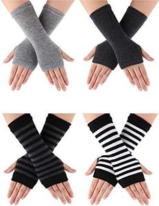 SATINIOR 4 Pairs Cashmere Feel Wrist Fingerless Gloves with Thumb Hole Unisex Cashmere Warm Gloves, Multicoloured