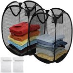 Folding Laundry Basket 2Pack 75L Pop up Washing Laundry Hamper with 2 x Laundry Bag Portable Mesh Collapsible Laundry Basket with Side Pocket for Bedroom Bathroom Dorm Room College or Travel