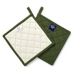 Encasa Heat Resistant Cotton Pot Holders With Hanging Loop - Set Of 2 - Leaf Green - Multipurpose Quilted Everyday Hot Pad For Kitchen, Camping, BBQ & Microwave - 21 cm