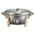 Winware 6 Quart Oval Stainless Steel Gold Accented Chafer