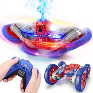 Spider RC Stunt Car, 2.4GHz Remote Control Car with Lights & Cool Spray, Double-Sided 4WD 360° Rotating RC Car Toy for Boys Girls Age 4-8
