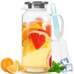 Yirilan Glass Pitcher, 2.3 Liter Water Pitcher with Lid, Beverage Pitcher for Hot, Cold Water, Iced Tea and Juice Drink with Cup Brush