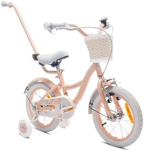 sun baby Flower Bike Vélo pour Une Fille 12 14 16 Pouces, Vélo Enfant 2-6 Ans, avec Barre de poussée, Panier, Sonnette (Abricot, 14 Pouces)