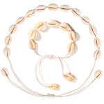 kuou 2 Pcs Shell Necklace Bracelet, Shell Bracelet Shell Necklace Choker Shell Bracelet Shell Clavicle Necklace Natural Shell Choker for Women(White)