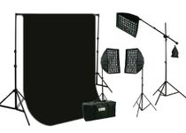 ePhoto HoneyComb Grid Photography Video Softbox 2400 Watt Boom Hair Lighting Kit & 10 x 12 Black Muslin Background Stand Set HGD2-1012B