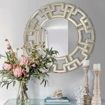 Chende Round Mirrors for Wall Decor, 32'' Gold Wall Mirror with Glass Frame, Modern Decorative Mirror with Wood Frame for Living Room, Entryway, Dining Room