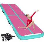 FBSPORT Inflatable Gymnastics Air Tumbling Track Mat Pink Green Length 10ft Thickness 4 inches, Air Tumble Track Mat with Electric Air Pump for Home Use Training Cheerleading Yoga Water Gym Park