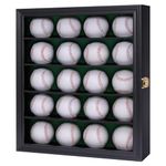 Verani 20 Baseball Display Case Cabinet Rack for Baseball Shadow Box with UV Protection Acrylic Door,Wall Mount Display Cabinet for Baseball Enthusiast Collectible(Black)
