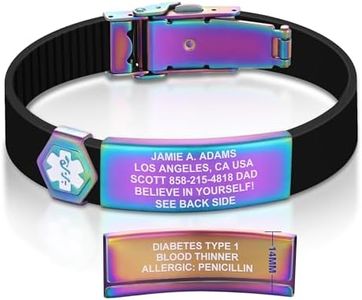Divoti Custom Dual-Sided Engraved Silicone Medical Alert ID Wristband w/Security Clasp & Trim-to-Fit True Black Silicone Band w/Security Clasp - BL-RW-WH/13MM