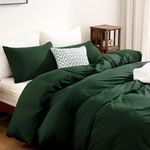 FANSTIVE Duvet Cover Queen Size, 100% Washed Cotton, Linen Like Super Soft and Breathable, 3 Pieces Dark Green Bedding Duvet Covers, Farmhouse Comforter Cover Set with Zipper Closure(No Comforter)