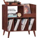 LELELINKY Large Record Player Stand, Turntable Stand with Storage, Vinyl Record Holder with Display Area, Record Player Table Holds Up to 300 Albums, Record Stand for Music Room Living Room-Walnut