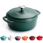 Cast Iron Dutch Oven, 22cm 3L 4.3kg - Round, Heavy-duty Cast Iron Casserole Dish With Lid, Non-Stick Enameled Dutch Oven for All Cooktops (Green)