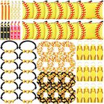 Nuogo 60 Pcs Softball Party Favors Softball Gifts for Team Girls Bulk Include 12 Softball Cosmetic Bag 12 Softball Keychains 12 Softball Hair Scrunchies 12 Softball Hair Ties 12 Softball Bracelets