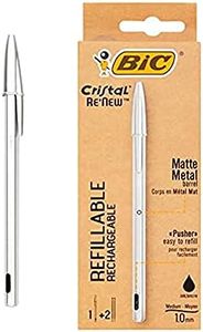 PENNA A SFERA BIC RICARICABILE RECHARGEABLE CRISTAL IN METALLO RE-NEW 1 MM NERO CON 2 REFILL SCEGLIE CARTOLERIA TIZIANA