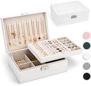 Yarmiene Joyero,Joyeros Mujer Organizador,2 Niveles Caja Joyero Organizador Joyas Cuero PU,Portátil Joyero Viaje Caja de Joyería para Mujer para Anillos,Pendientes,Pulseras Collares,Blanco