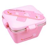 Spanker 600 ML Cartoon Design Portable Leak-Proof, BPA-Free Dishwasher Safe Stainless Steel Bento Lunch Box with Spoon & Fork for Toddlers Preschoolers - Pink