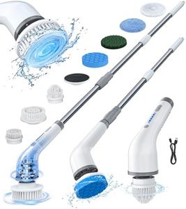 Andygo Electric Spin Scrubber Shower Scrubber Power Cleaning Brush, 7 Brush Heads 2 Powerful Speeds 90 Min Runtime Waterproof Scrubber Brush for Bathroom Bathtub Floor Tile Sink