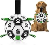 QDAN Dog Toys Soccer Ball with Straps, World Cup Interactive Dog Toys for Tug of War, Puppy Birthday Gifts, Dog Tug Toy, Dog Water Toy, Durable Dog Balls for Medium & Large Dogs（8 Inch）