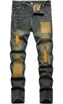 FREDD MARSHALL Men's Skinny Fit Ripped Distressed Stretch Patched Biker Moto Style Fashion Hip Hop Washed Denim Jeans Pants, 1028, 32