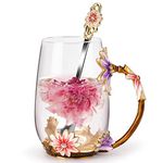 Gifts for Mom Women Mothers Grandma Valentines Day Tea Cup Best Birthday Butterfly Rose Gifts for Her from Daughter Son Glass Coffee Christmas Enamels Mug Lead-Free with Spoon Set