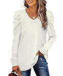 XIEERDUO Fall Clothes Women Womens Clothing Trendy 2024 Woman Top Puff Long Sleeve Sweatshirts White V Neck Sweaters Shirts M